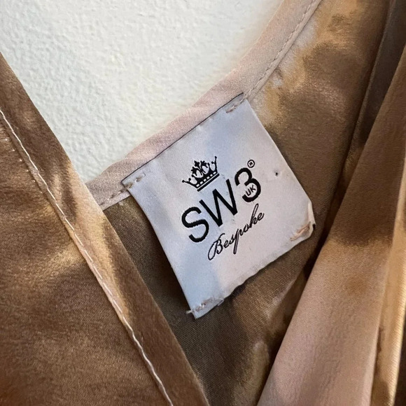 SW3 Bespoke 100% Silk Brown Tie Dye V Neck Going Out Strappy Slip Maxi Dress M - Picture 6 of 10